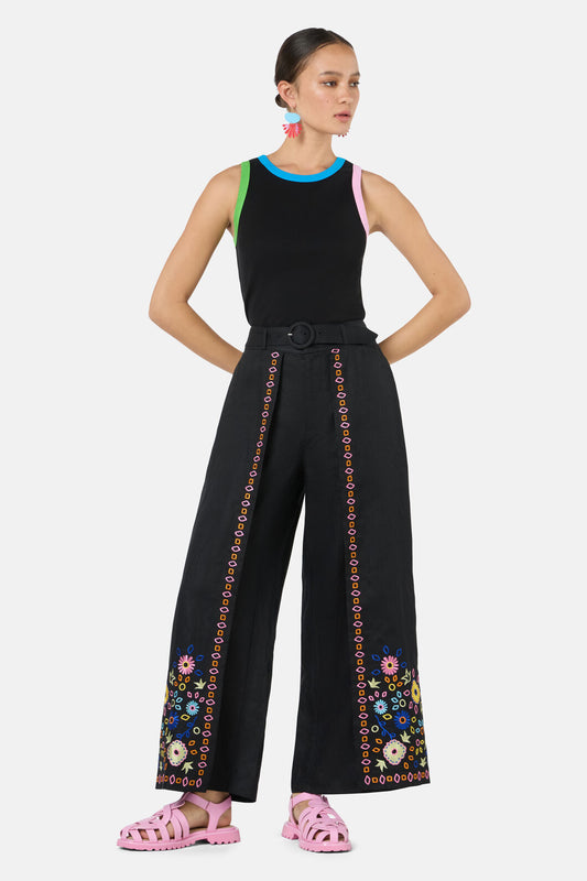 Gorman NZ - Tropic Pop Embroidered Pant - black