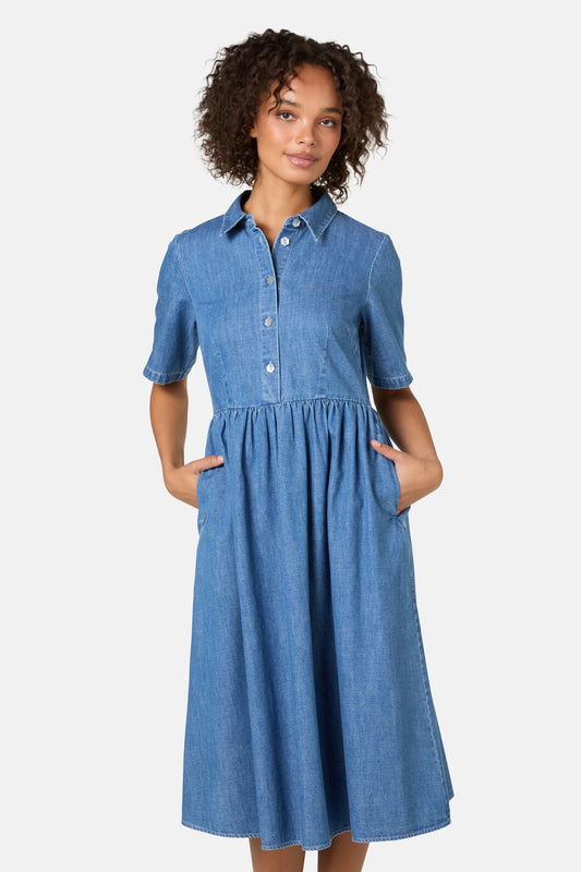 Gorman NZ - Chantelle Chambray Dress - mid-blue