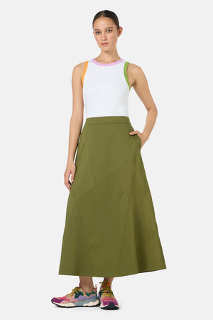 Gorman NZ - Whitney Gore Midi Skirt - khaki