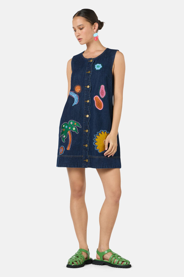 Gorman NZ - Forest Fruits Denim PinnyDress - indigo