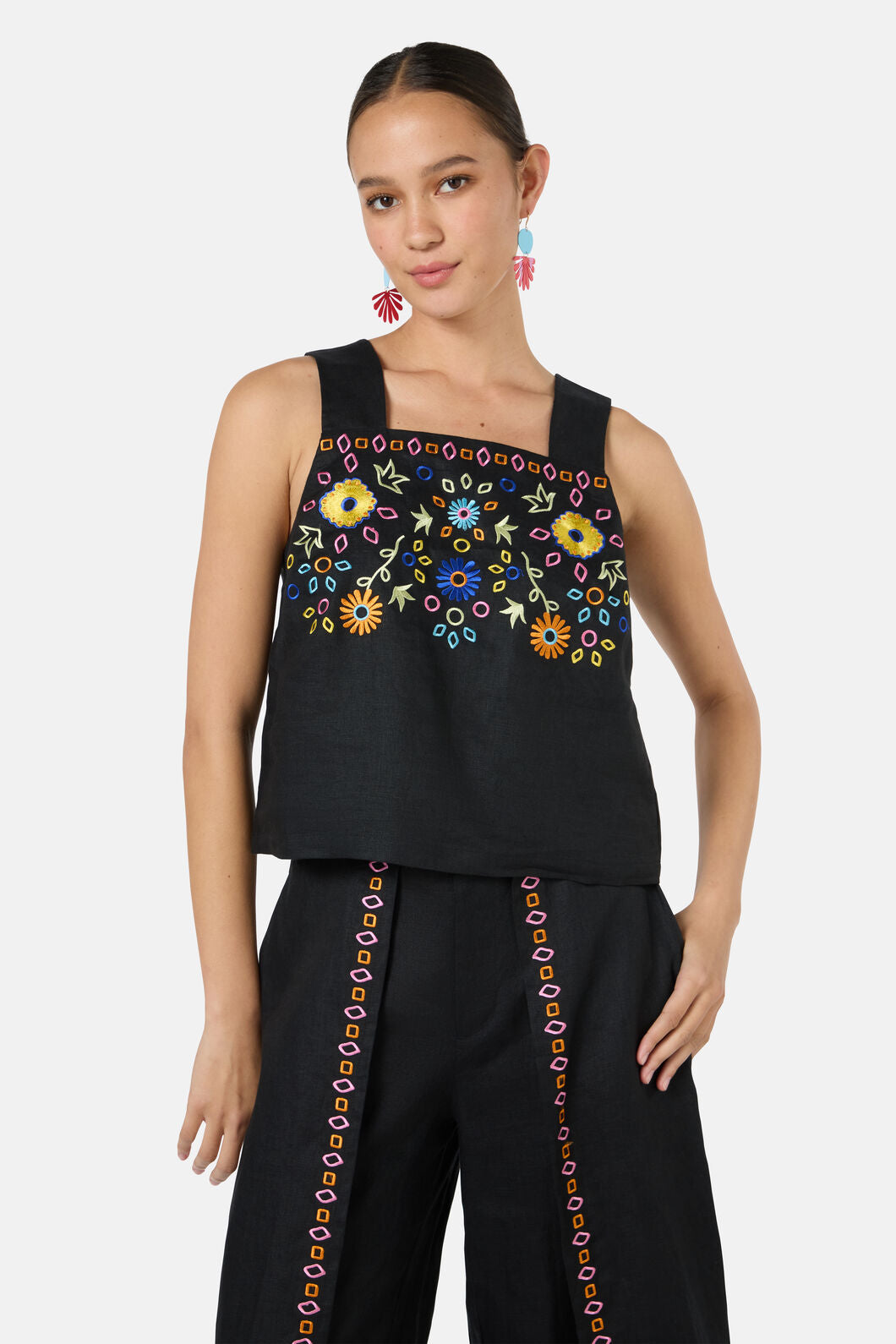 Gorman NZ - Tropic Pop Embroidered Tank - black