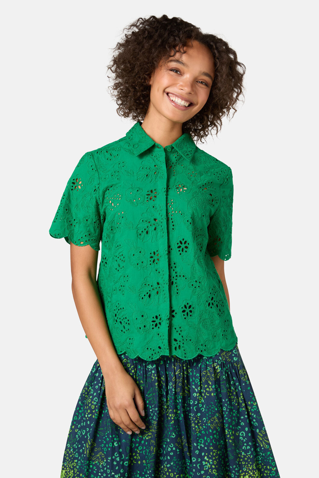 Gorman NZ - Fern Anglaise Scallop Shirt - green