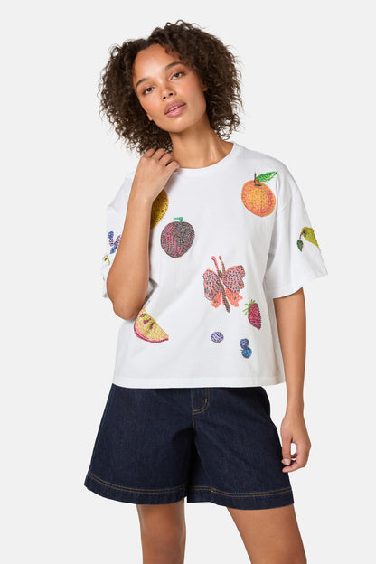 Gorman NZ - Fruit Beaded Oversized Tee - white