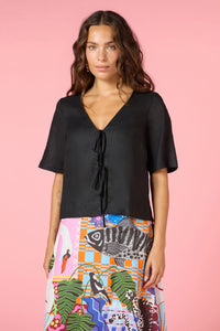 Gorman NZ - Tie And True Linen Top - black