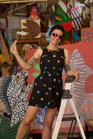 Gorman NZ - Gone Fishing Print Playsuit - black