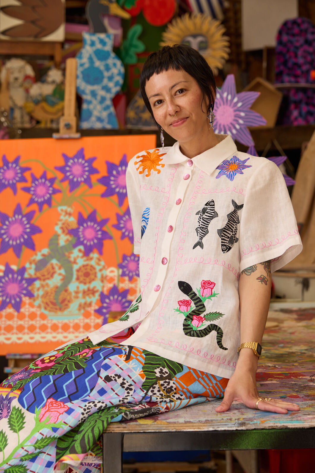 Gorman NZ - Gone Fishing Embroidered Shirt - white