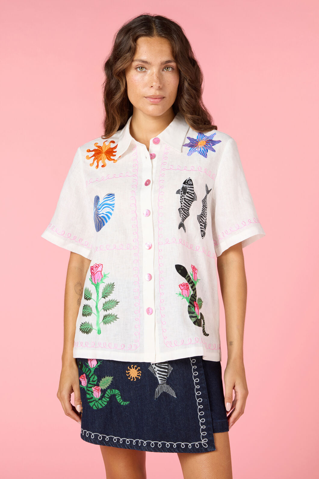 Gorman NZ - Gone Fishing Embroidered Shirt - white