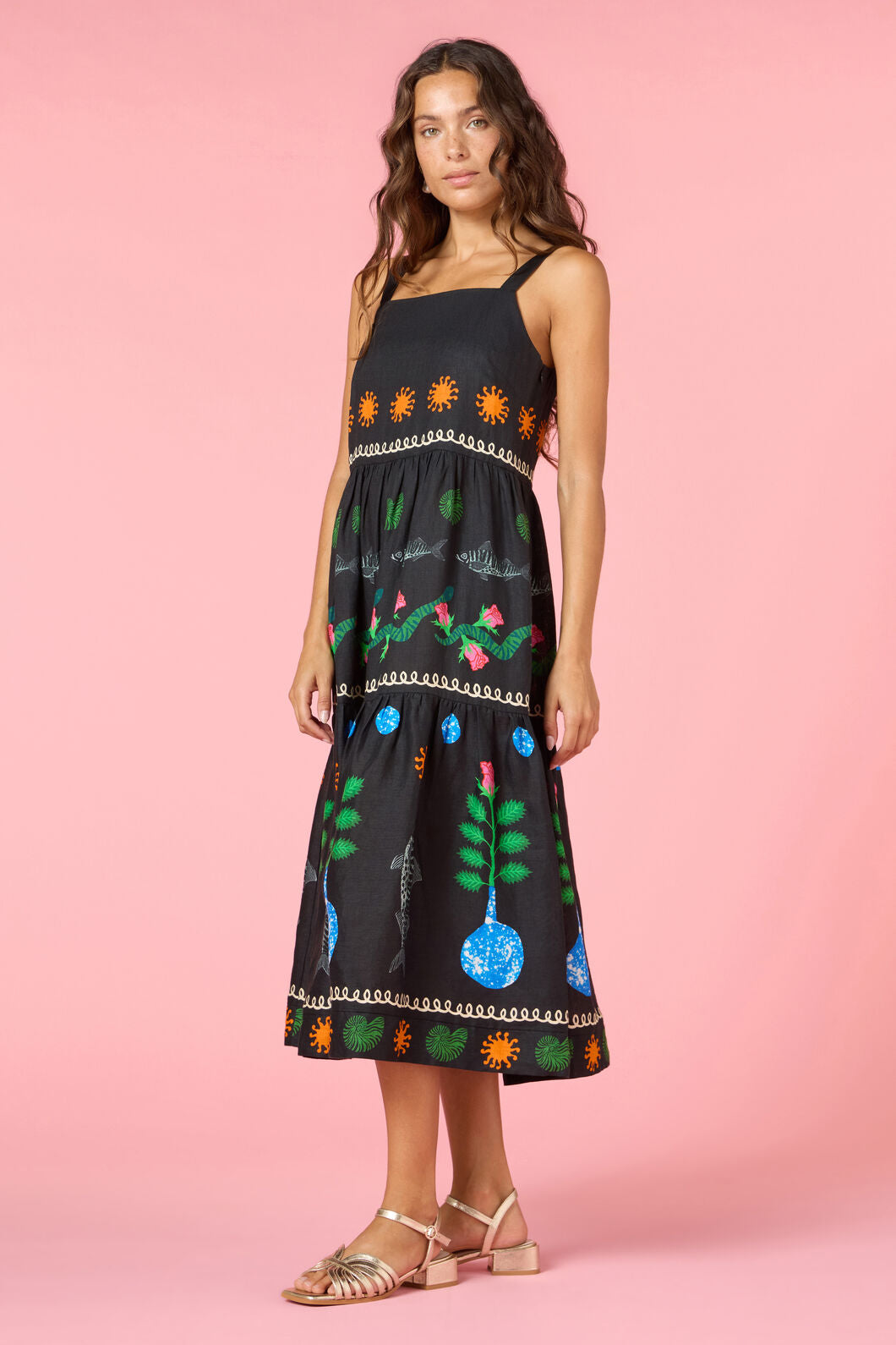 Gorman NZ - Gone Fishing Print Long Dress - black