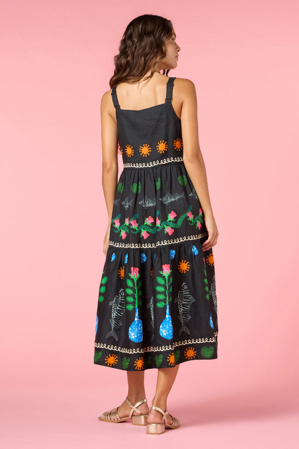 Gorman NZ - Gone Fishing Print Long Dress - black