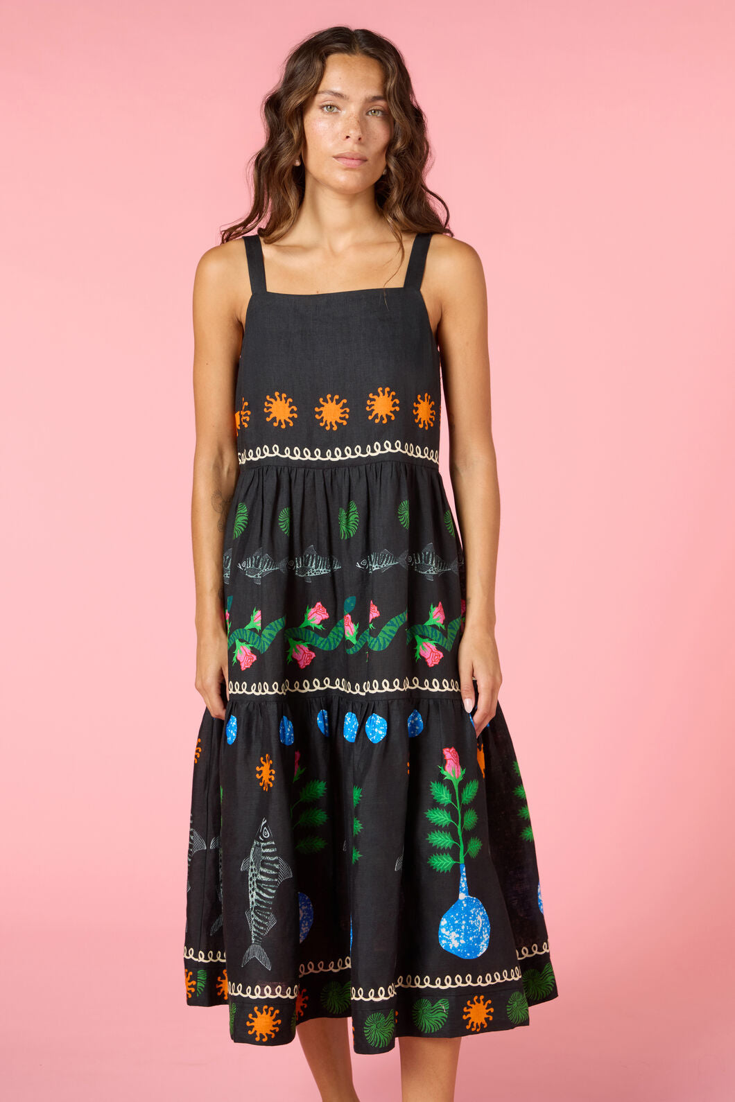 Gorman NZ - Gone Fishing Print Long Dress - black