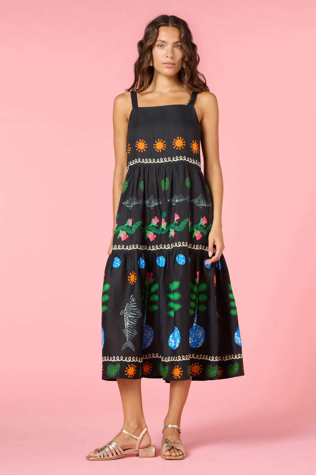 Gone Fishing Print Long Dress