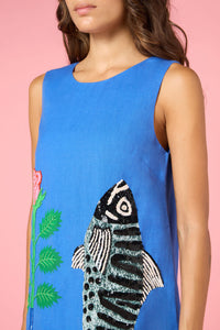 Gorman NZ - Gone Fishing Print Shift Dress - blue