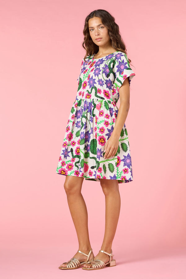 Flowerful Print Smock Dress