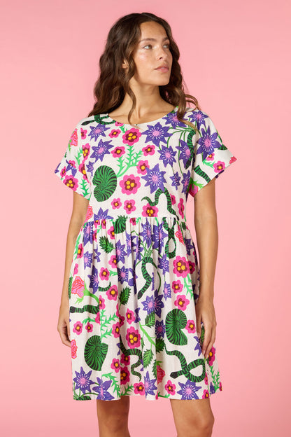 Flowerful Print Smock Dress