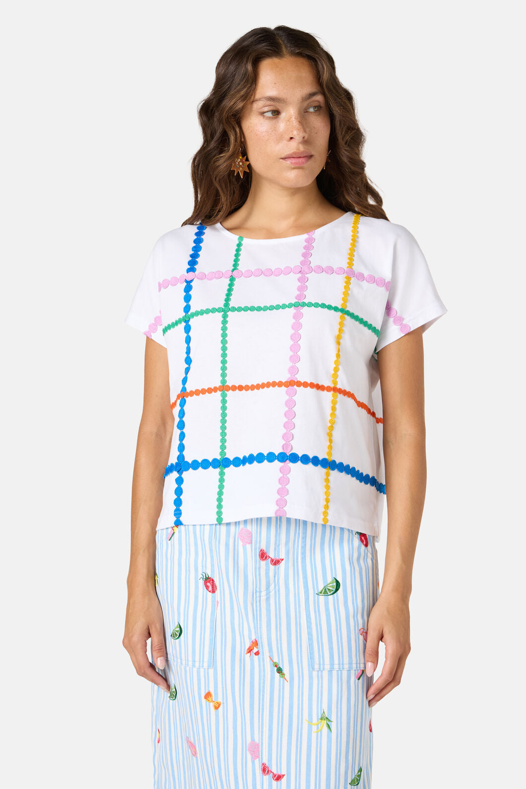 Gorman NZ - Stripe Embroidered Tee - white