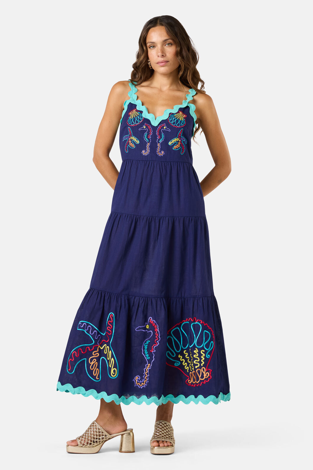 Gorman NZ - Mermaid Embroidered Maxi Dress - navy