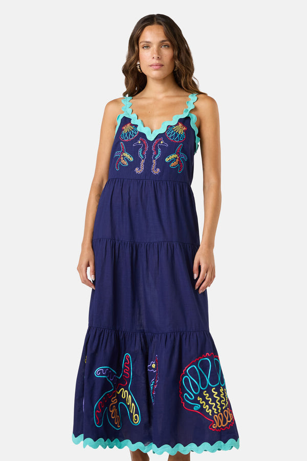 Gorman NZ - Mermaid Embroidered Maxi Dress - navy