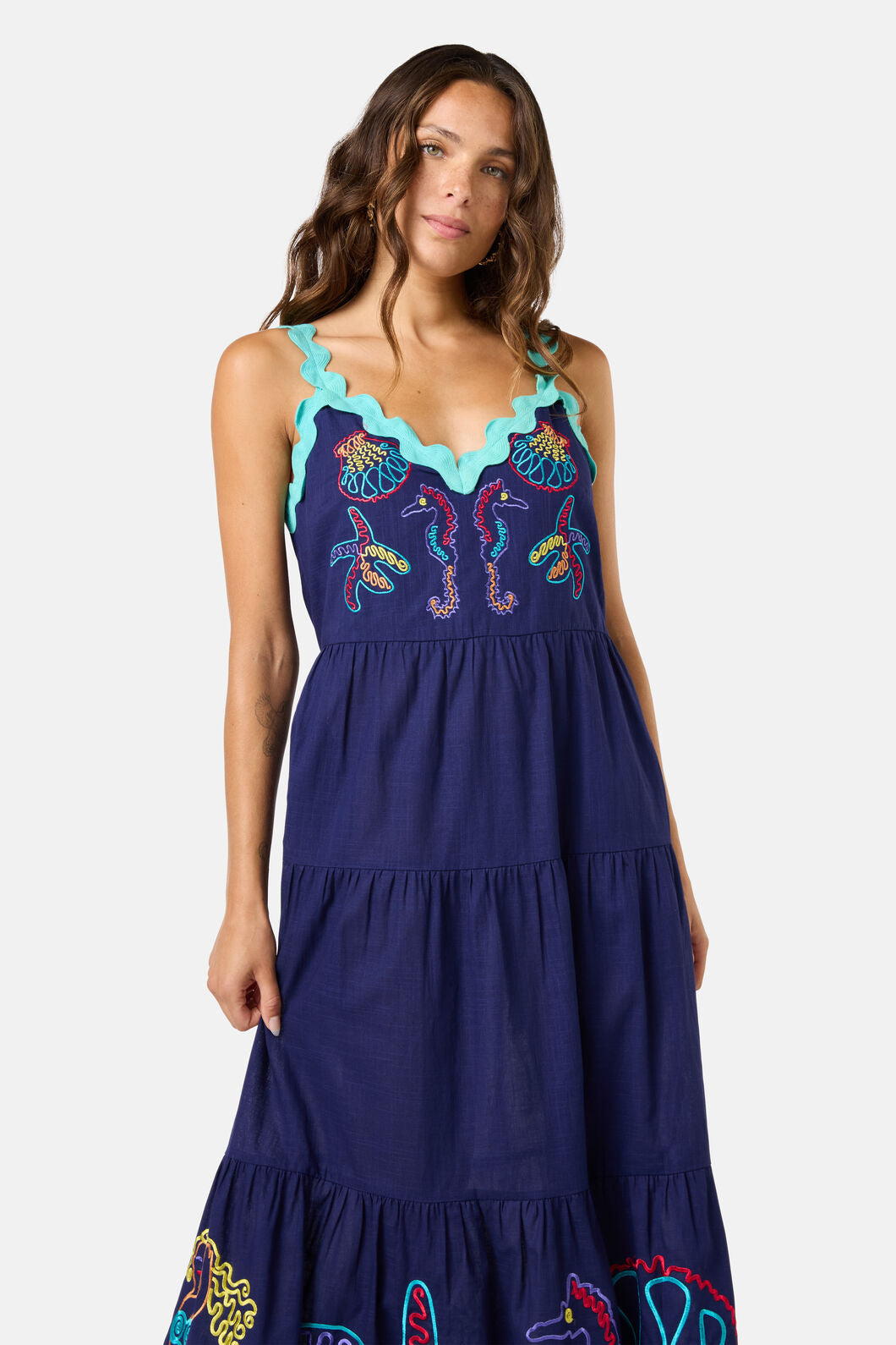 Gorman NZ - Mermaid Embroidered Maxi Dress - navy
