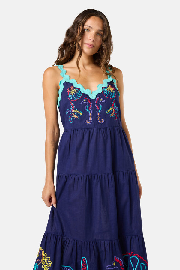 Gorman NZ - Mermaid Embroidered Maxi Dress - navy