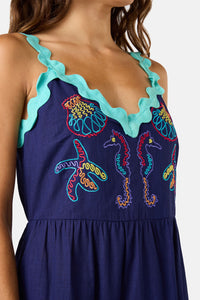 Gorman NZ - Mermaid Embroidered Maxi Dress - navy