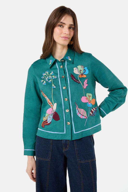 Gorman NZ - Flora Aurora Embroidered Shirt - green