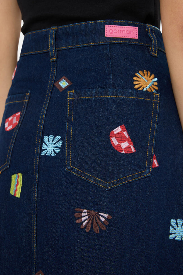 Gorman NZ - Tropic Pop Denim Skirt - indigo