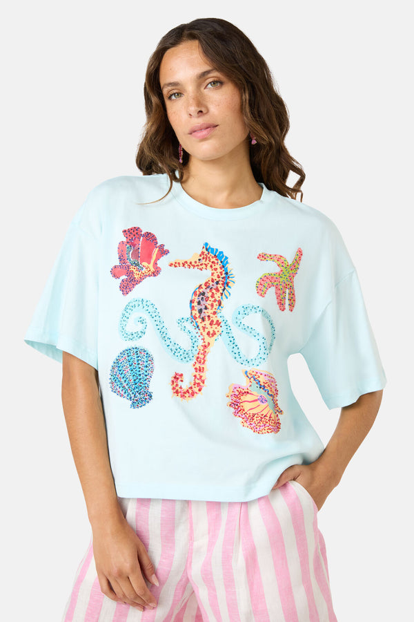 Gorman NZ - MermaidBeadedPlacemntRelaxTee - blue