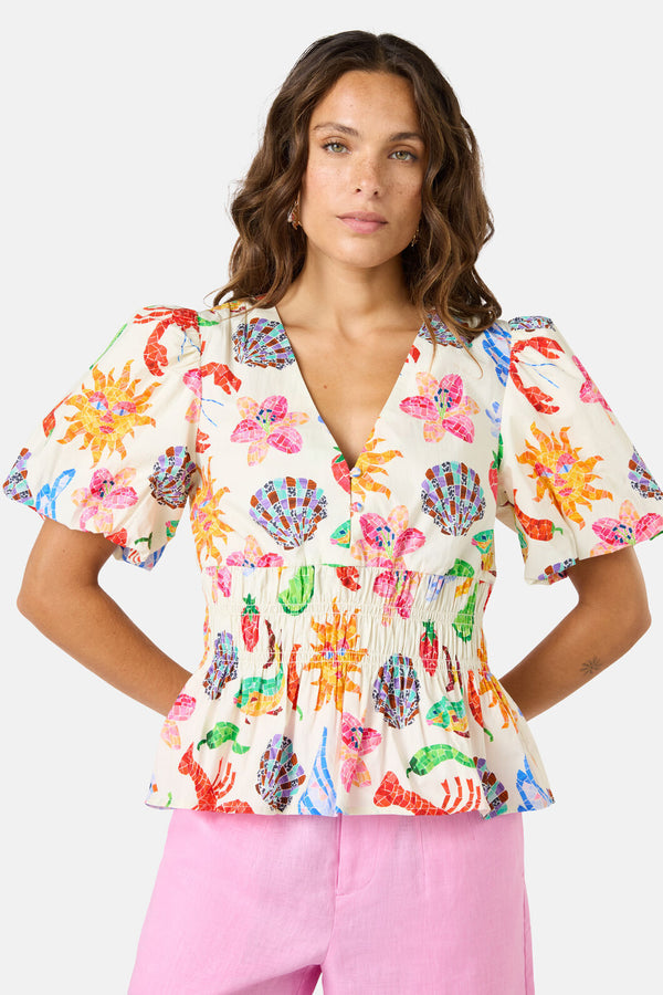 Gorman NZ - Mosaic Mile Poplin Top - print