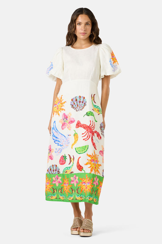 Gorman NZ - Mosaic Mile Linen Long Dress - print