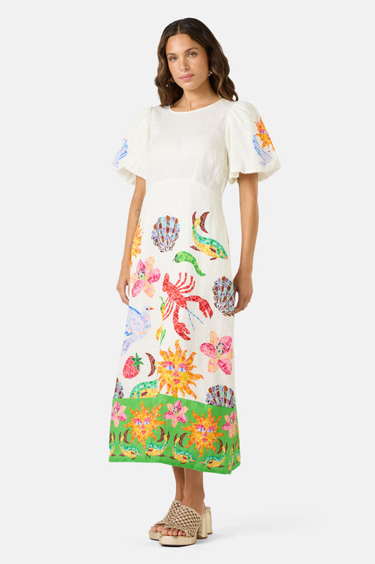 Gorman NZ - Mosaic Mile Linen Long Dress - print