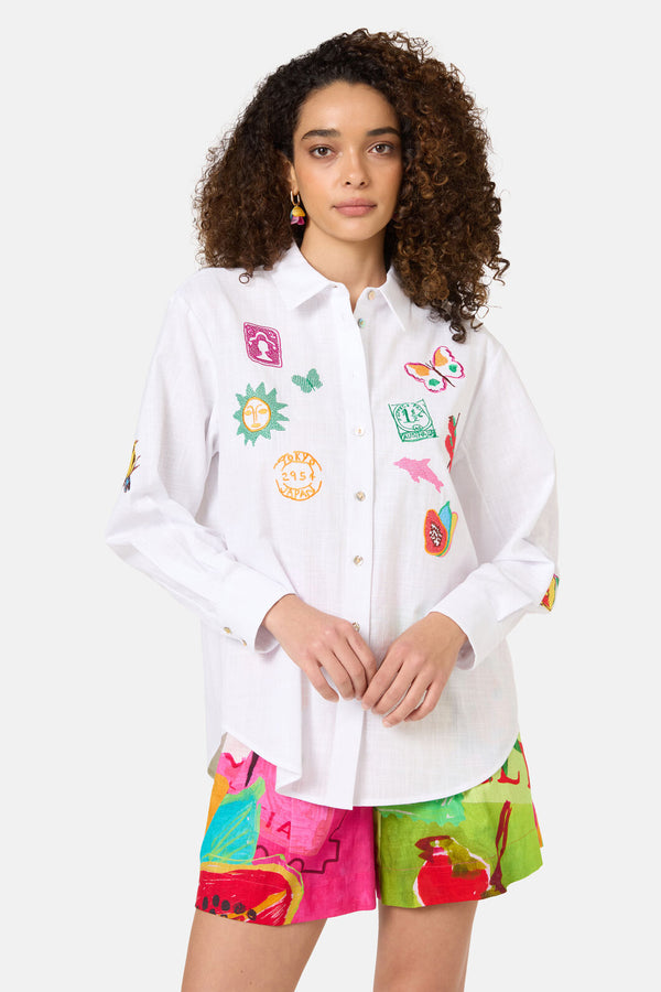 Gorman NZ - Pen Pals Embroidered Shirt - white