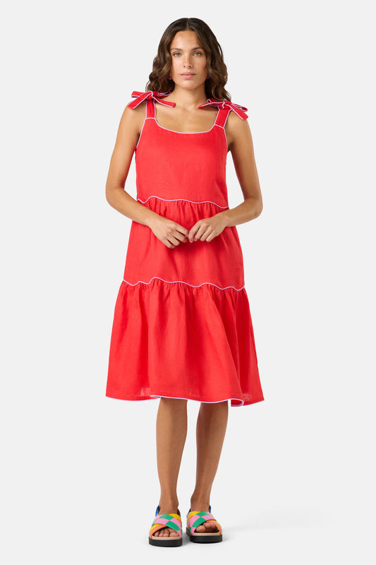 Gorman NZ - Path Your Way Tiered Linen Dress - red