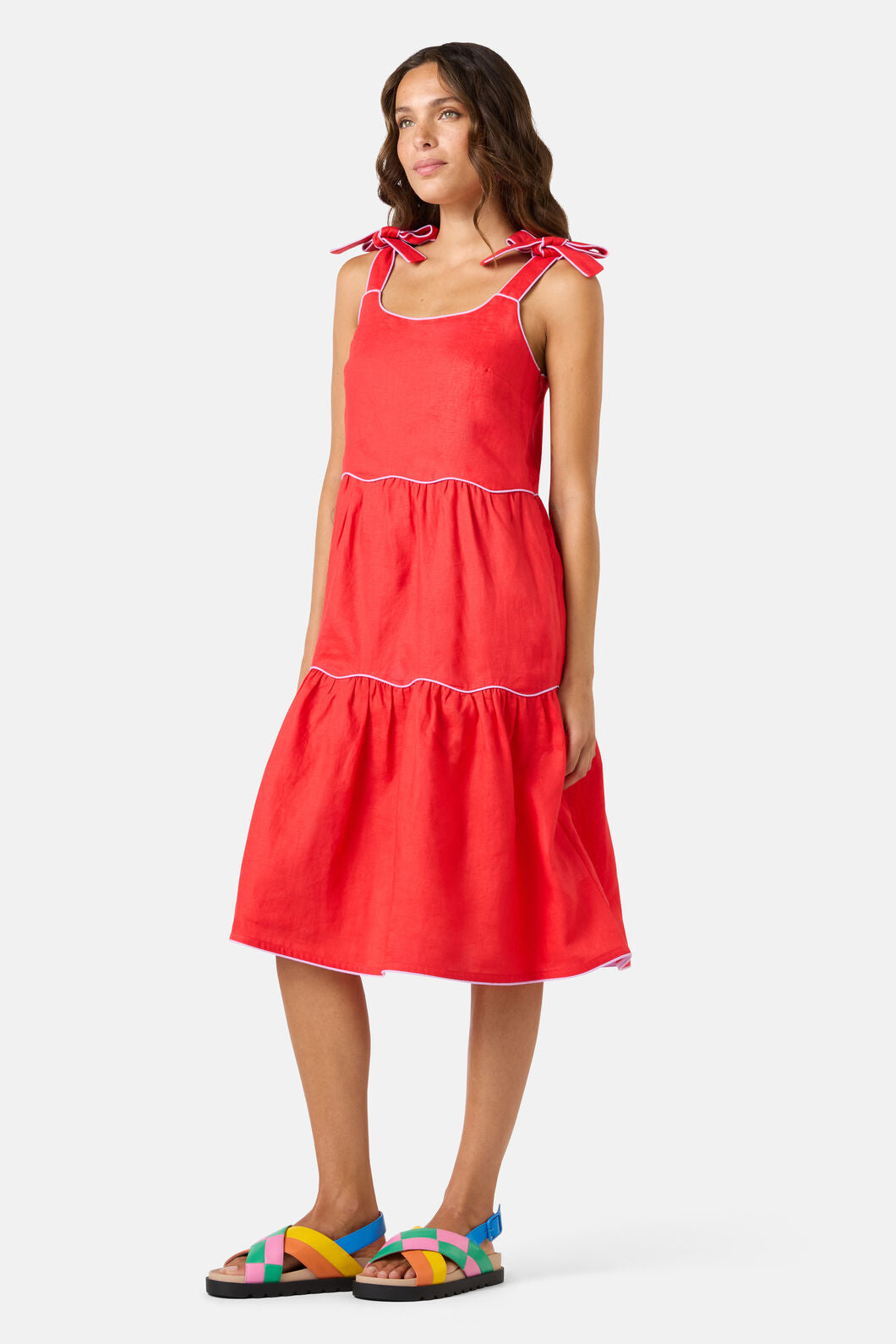 Gorman NZ - Path Your Way TieredLinenDress - red