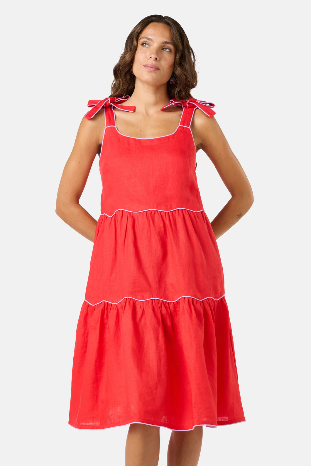 Gorman NZ - Path Your Way TieredLinenDress - red