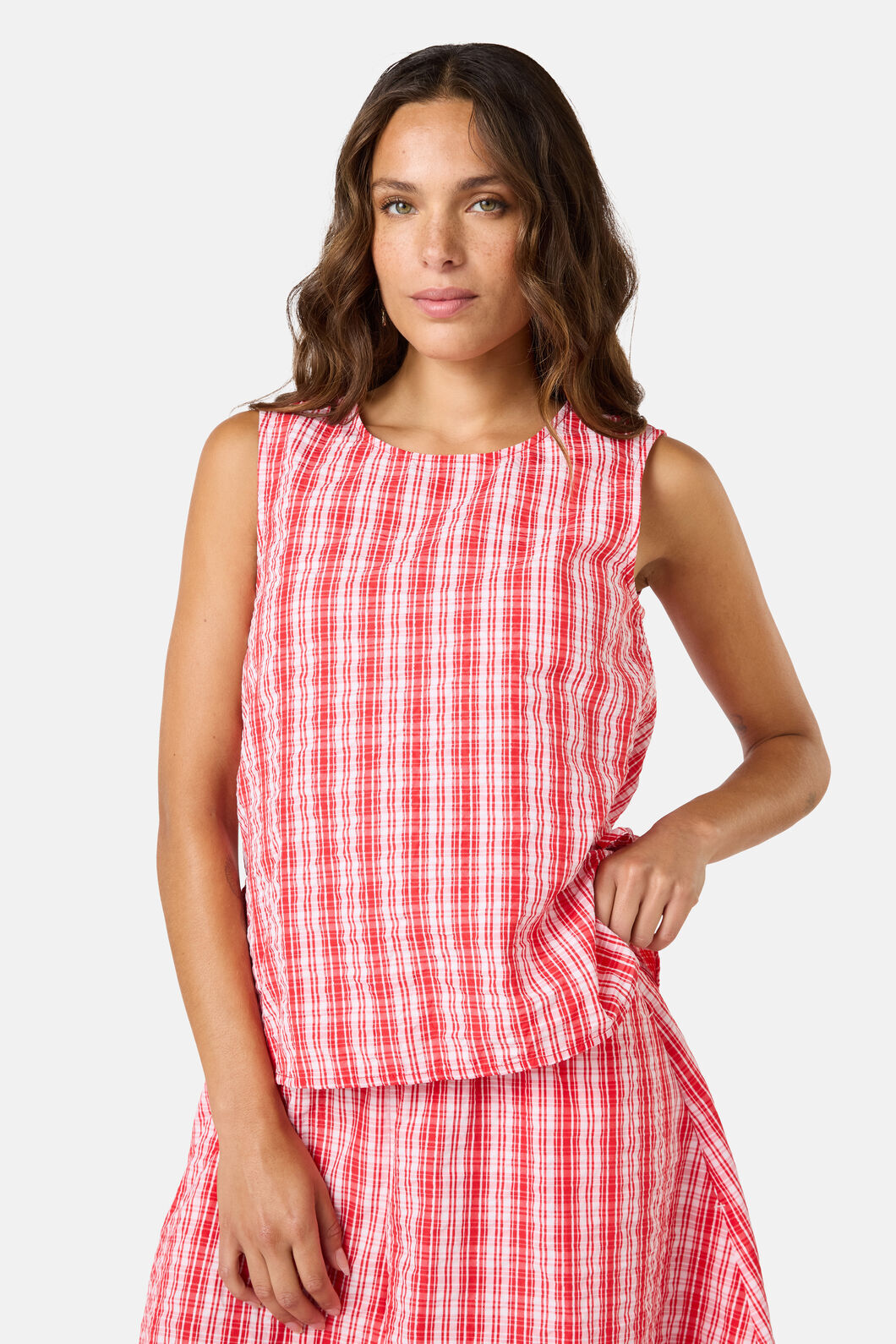 Gorman NZ - Highland Check Ruched Tank - red