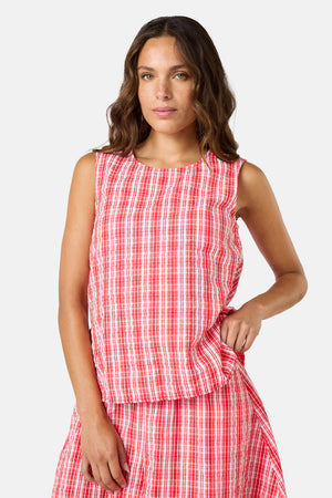 Gorman NZ - Highland Check Ruched Tank - red