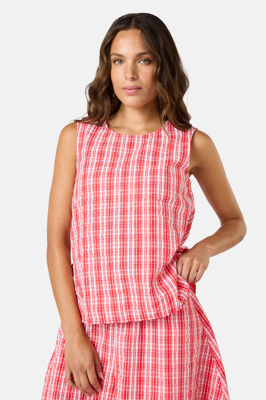 Gorman NZ - Highland Check Ruched Tank - red