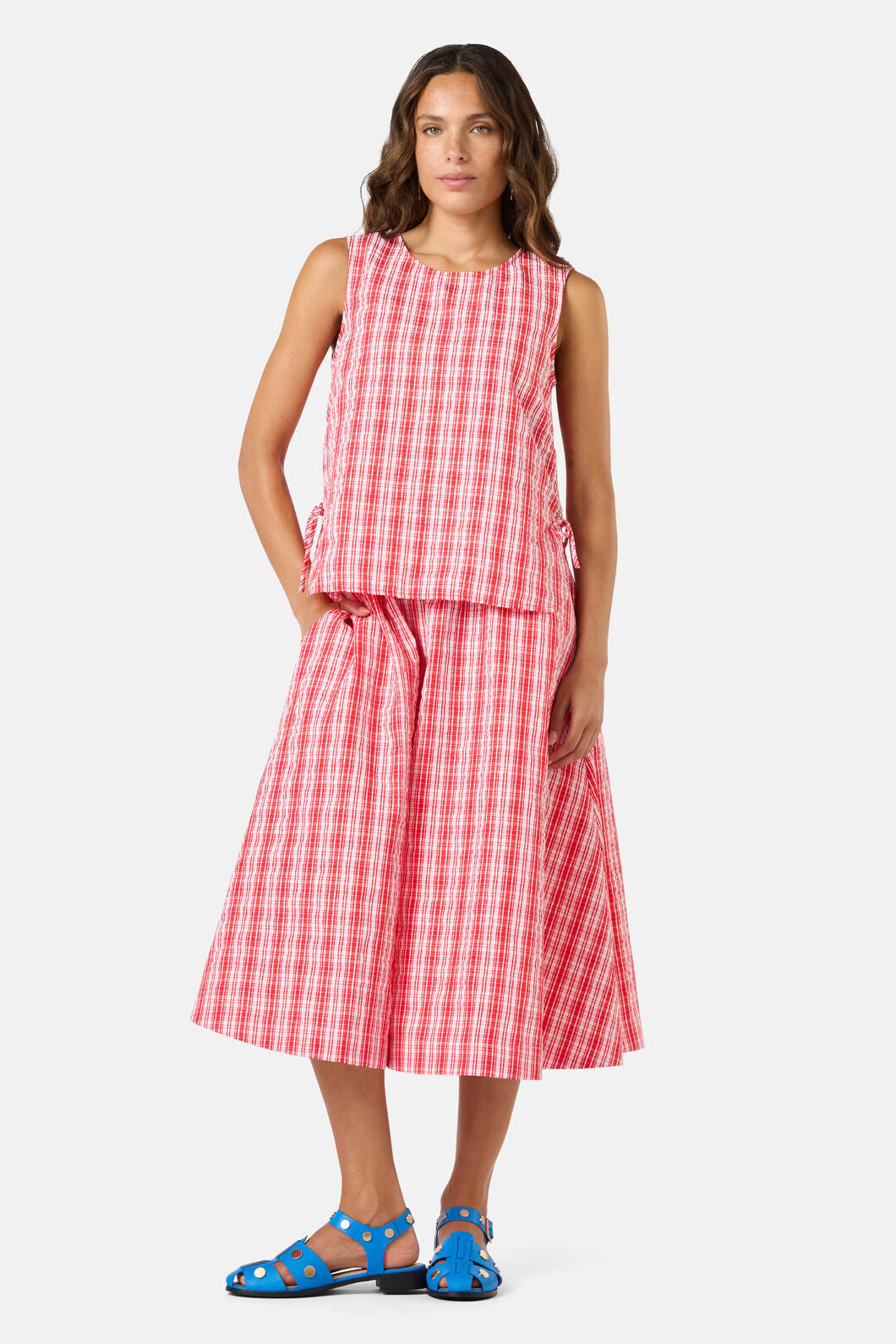 Gorman NZ - Highland Check Ruched Tank - red
