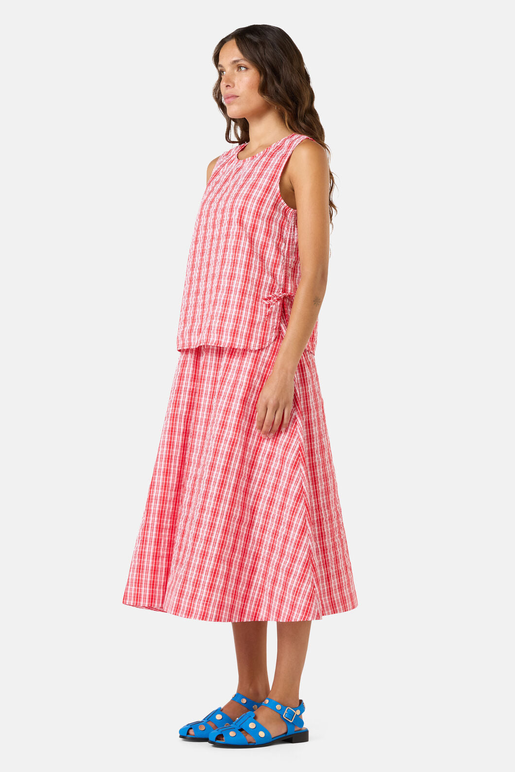 Gorman NZ - Highland Check Ruched Tank - red