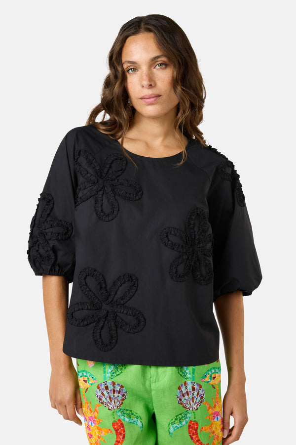 Gorman NZ - Hi Flower Cotton Top - black
