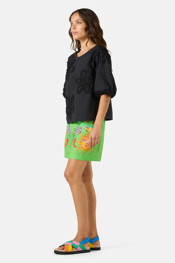 Gorman NZ - Hi Flower Cotton Top - black