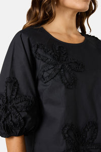 Gorman NZ - Hi Flower Cotton Top - black