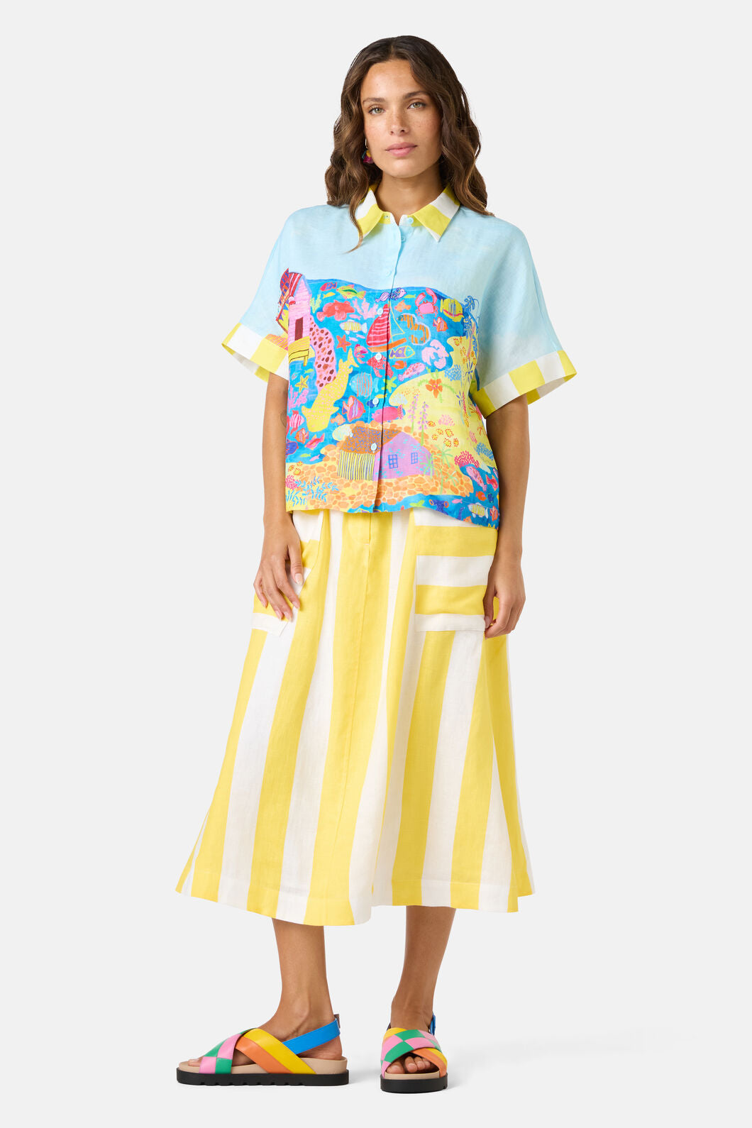 Gorman NZ - Fish Ahoy Print Linen Shirt - print