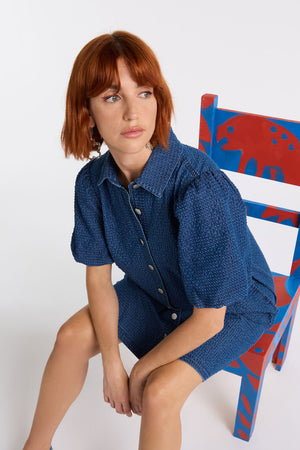 Gorman NZ - Seersucker Denim Dress - mid-blue