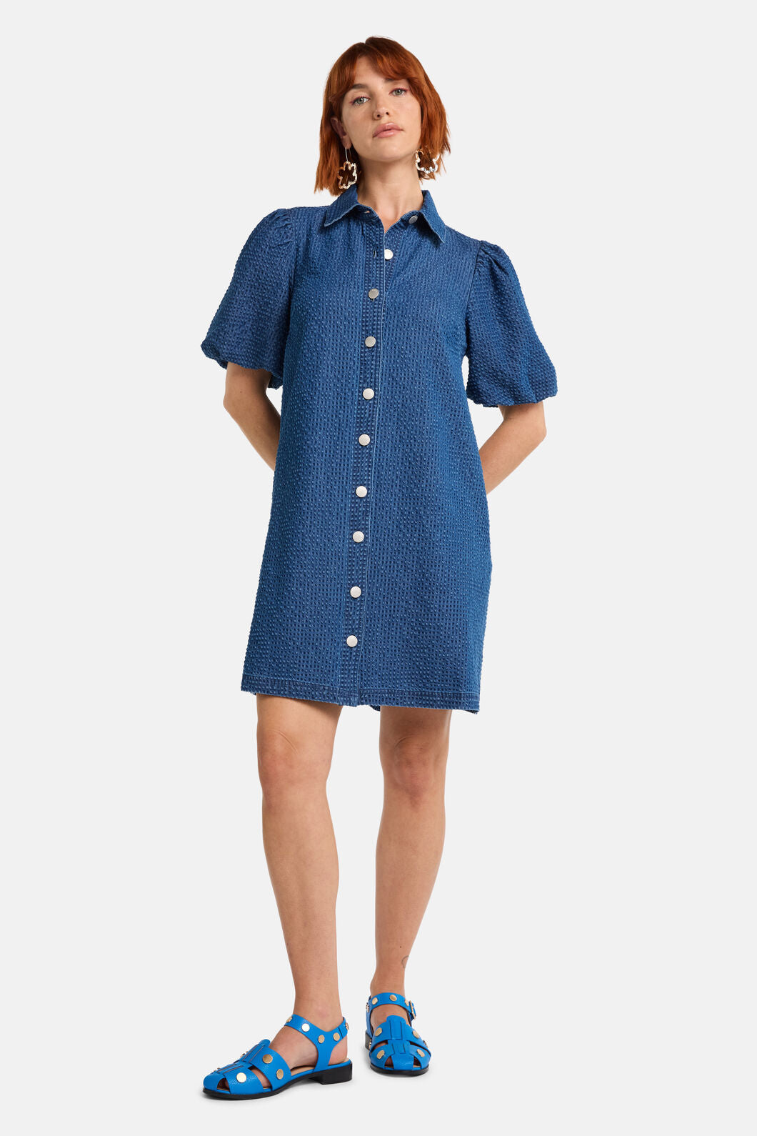 Gorman NZ - Seersucker Denim Dress - mid-blue