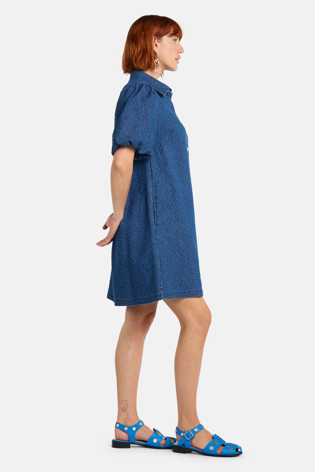 Gorman NZ - Seersucker Denim Dress - mid-blue