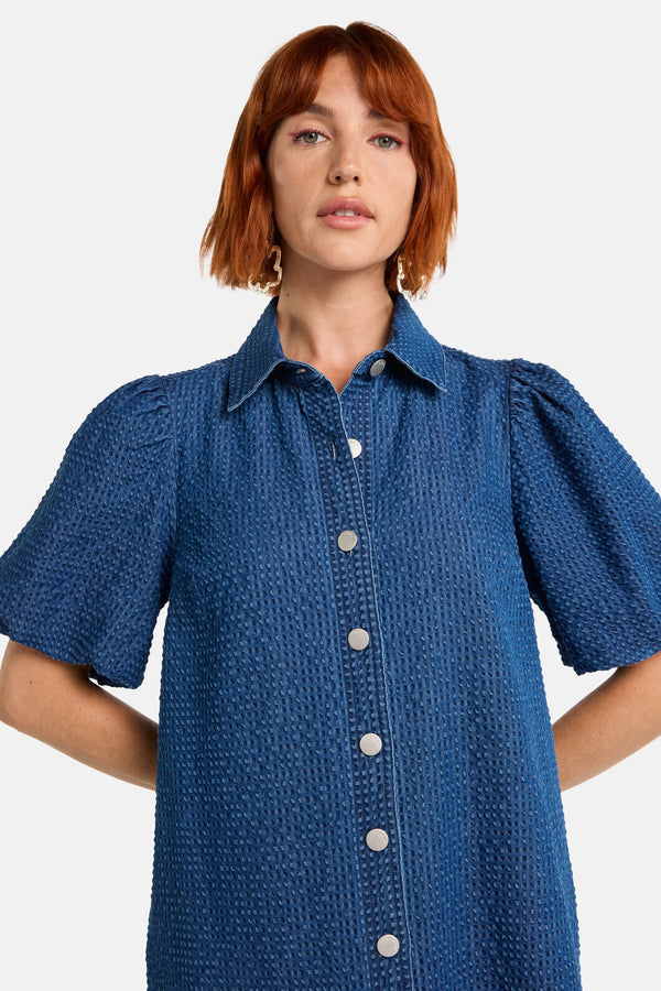 Gorman NZ - Seersucker Denim Dress - mid-blue