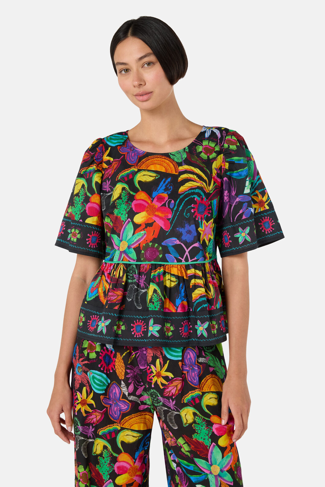 Gorman NZ - Papaya Palm Ruffle Top - print