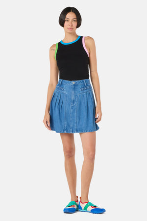 Gorman NZ - Plait Denim Mini Skirt - mid-blue