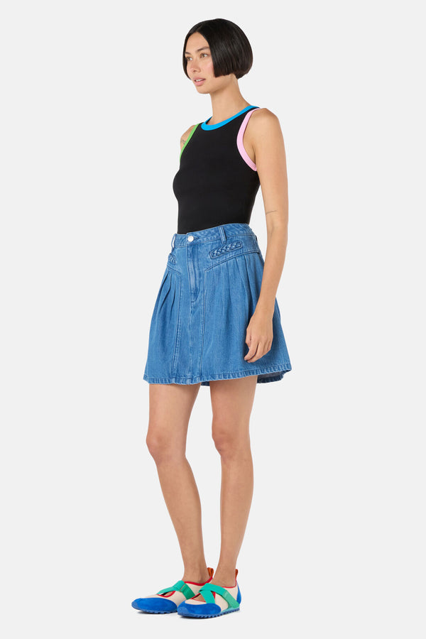 Gorman NZ - Plait Denim Mini Skirt - mid-blue